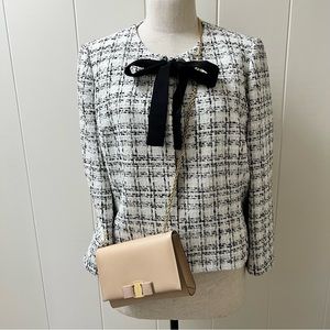 Nine West Tweed Plaid Bow Blazer